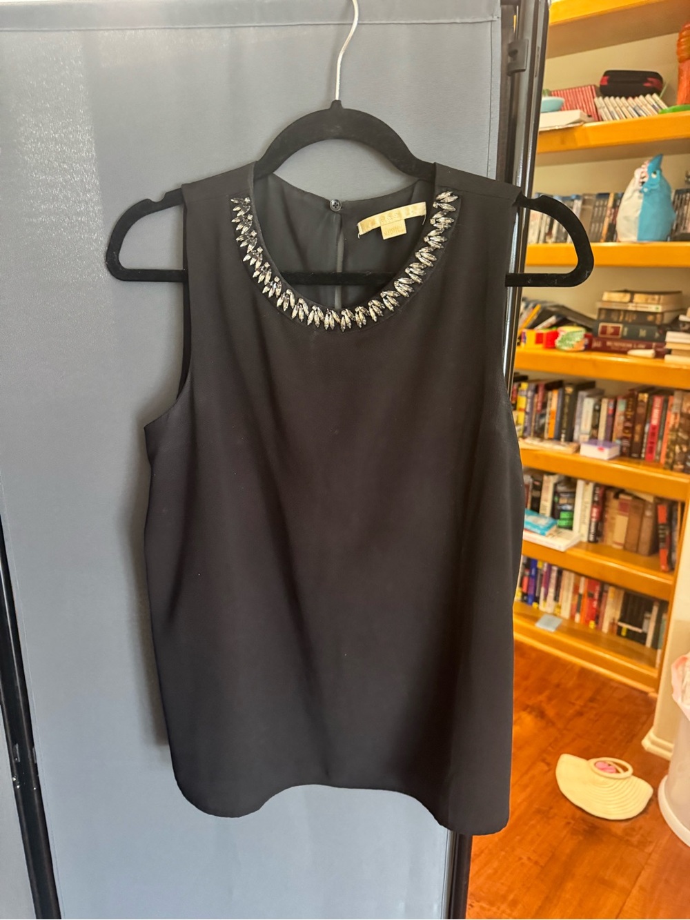 Beaded Neckline Black Sleeveless Cami